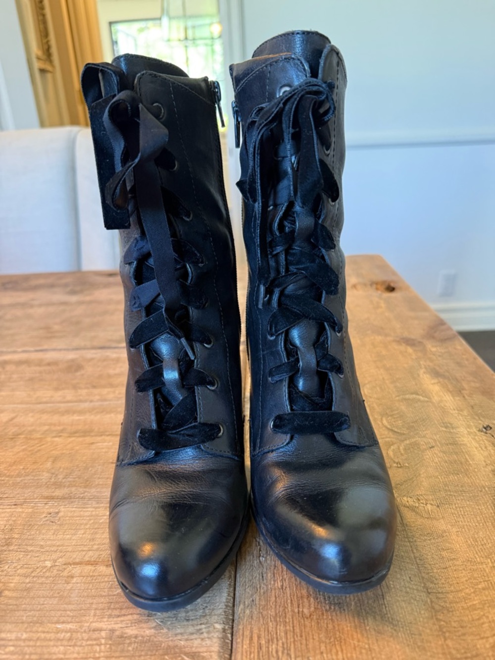 Born Black Leather Lace-Up Heeled Ankle Boots